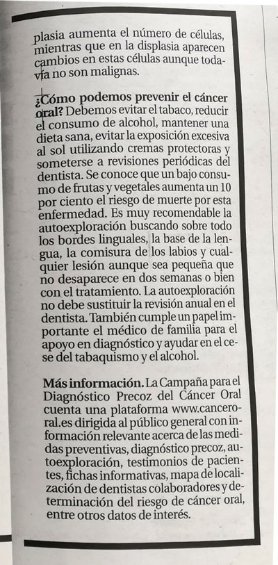 Cómo prevenir el cáncer oral (entrevista en La Nueva España - 21-01-2022) foto 3